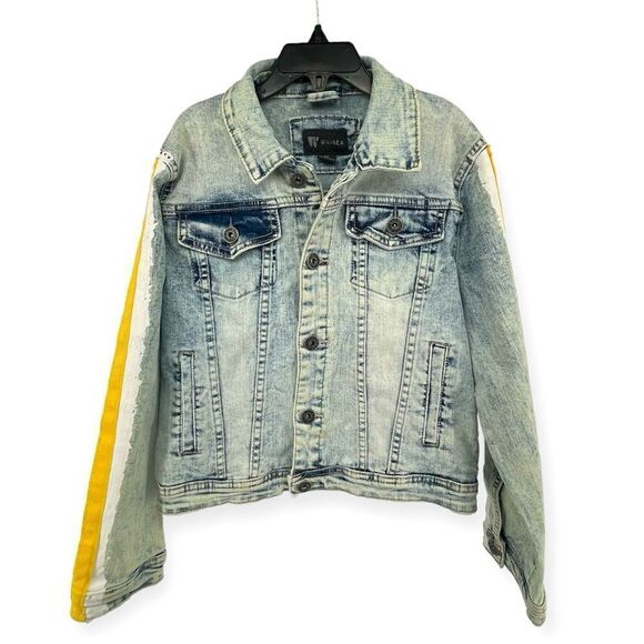Waimea Boy’s Snow Gold Paint Tape Button Front Denim Jean Jacket Medium - Picture 3 of 17